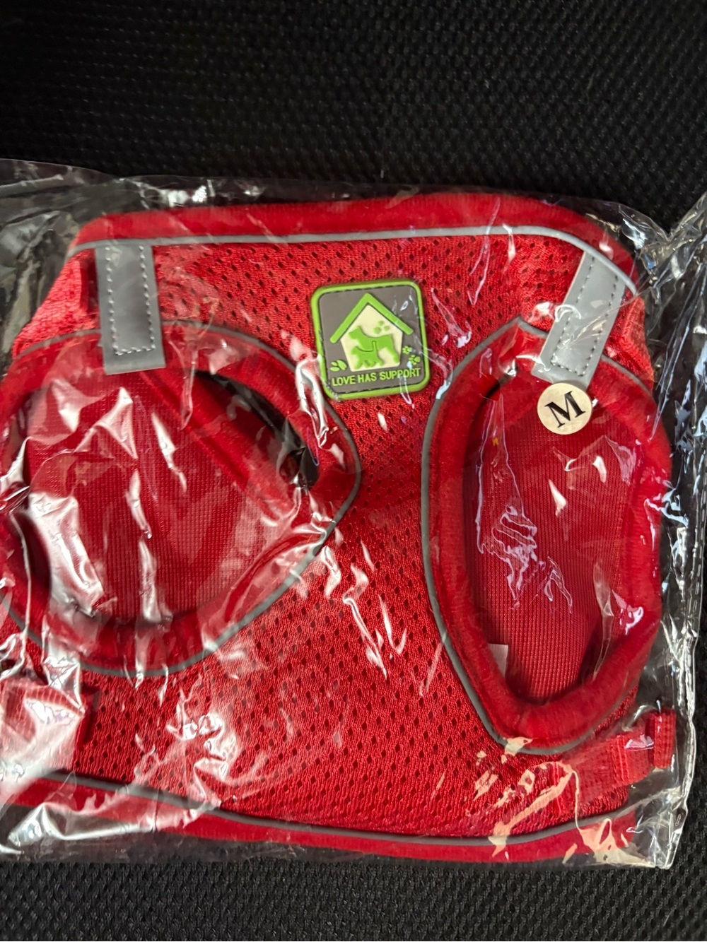 Red Mesh Dog Harness Vest with Reflective Trim. Size MED.